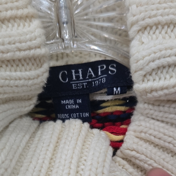 Vintage Chaps Nordic Ivory Mockneck 100%  Cotton Sweater, M - Picture 2 of 3